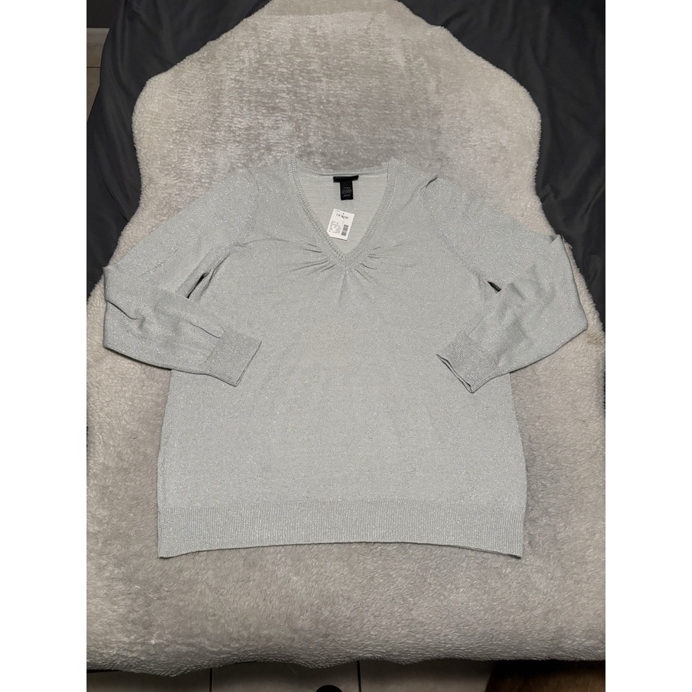 Lane Bryant Silver Metallic V Neck Pullover Sweater Size 14 16W NWT